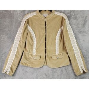 Live a Little Jacket Womens Large Tan Corduroy Lace Trim Victorian Style